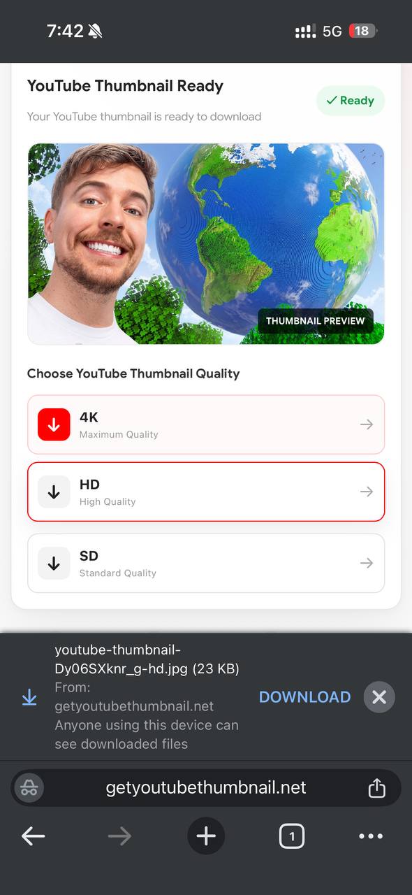 YouTube thumbnail images in different sizes